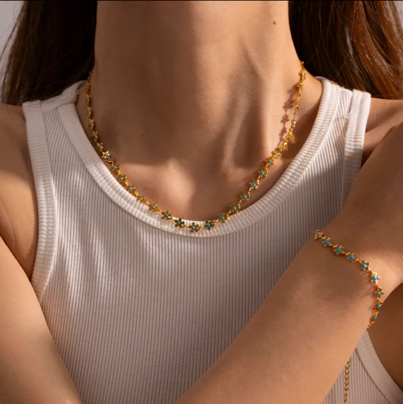 Flower Gurl | 304 Stainless Steel 18K Gold Plated Ig Style Basic Classic Style Flower Bracelets Necklace
