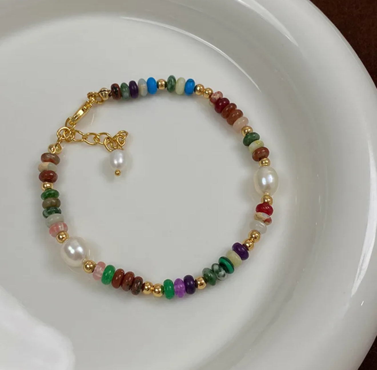 Rainbow Candy | Cute Sweet Colorful 304 Stainless Steel Natural Pearl Natural Stone Bracelets In Bulk