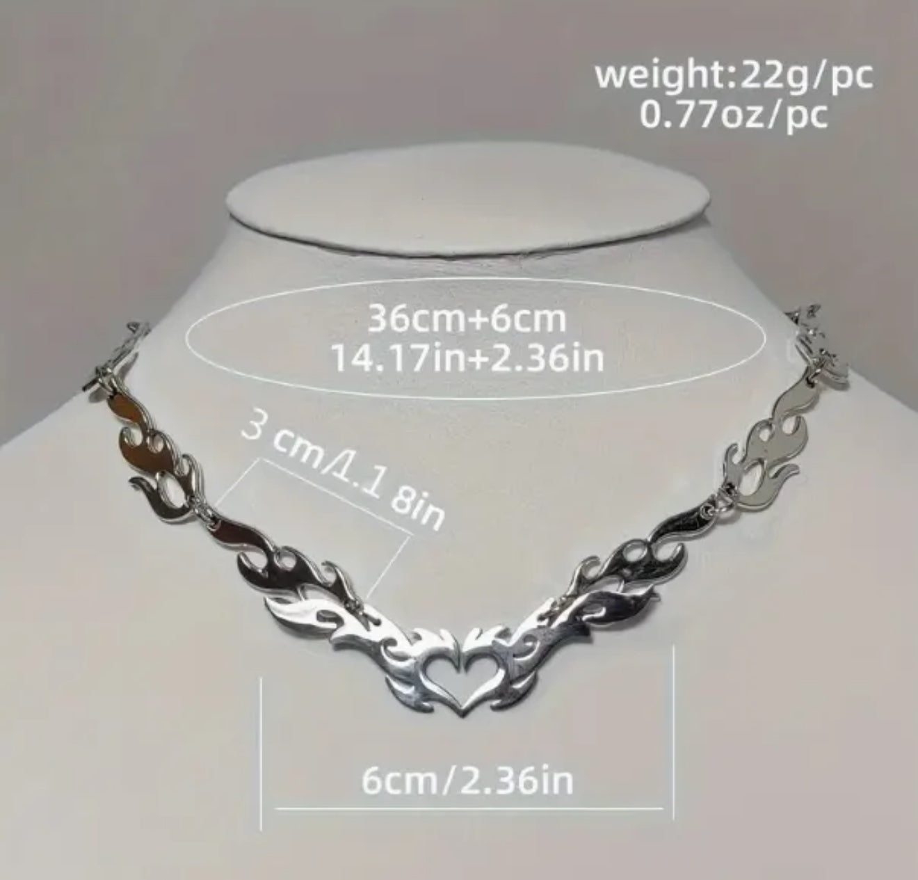 Y2k Flame | Y2K Cool Style Flame Heart Shape Alloy Chain-Free
Choker