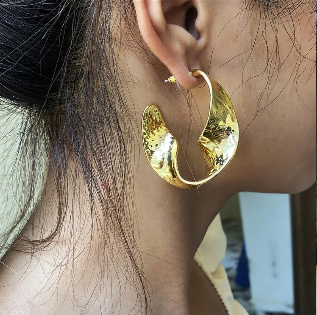 Gala Girl | Molten Gold Sculpted Hoops Abstract Alloy Earrings