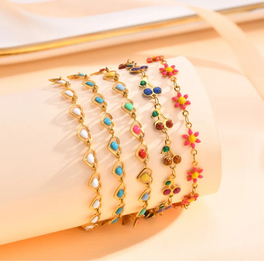 Tropic Bloom Bracelet Collection | 18K Gold Plated Stainless Steel Enamel Charms