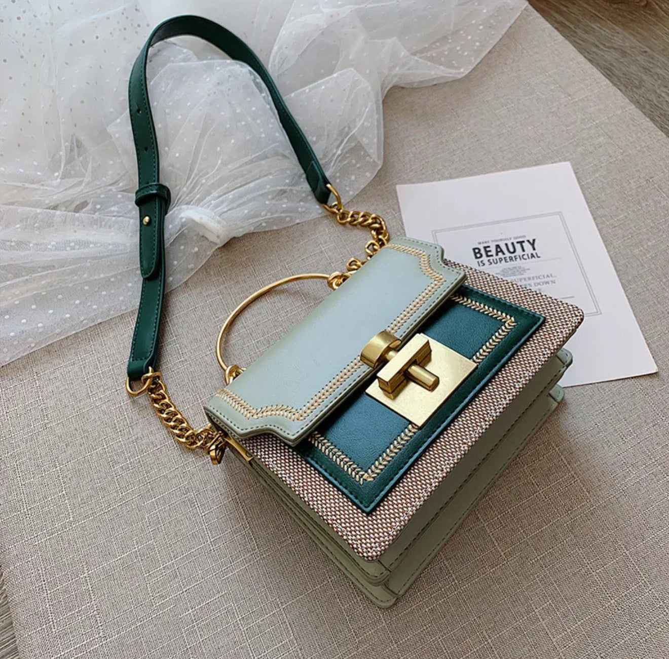 | Women's Small Pu Leather Color Block Fashion Square Lock
Clasp Handbag