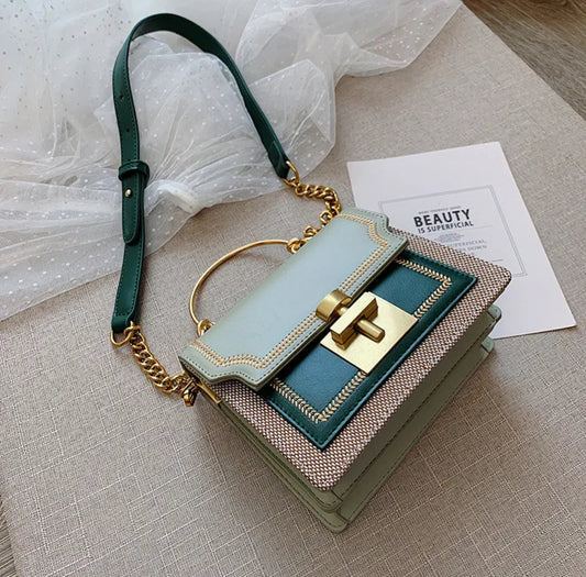| Women's Small Pu Leather Color Block Fashion Square Lock
Clasp Handbag