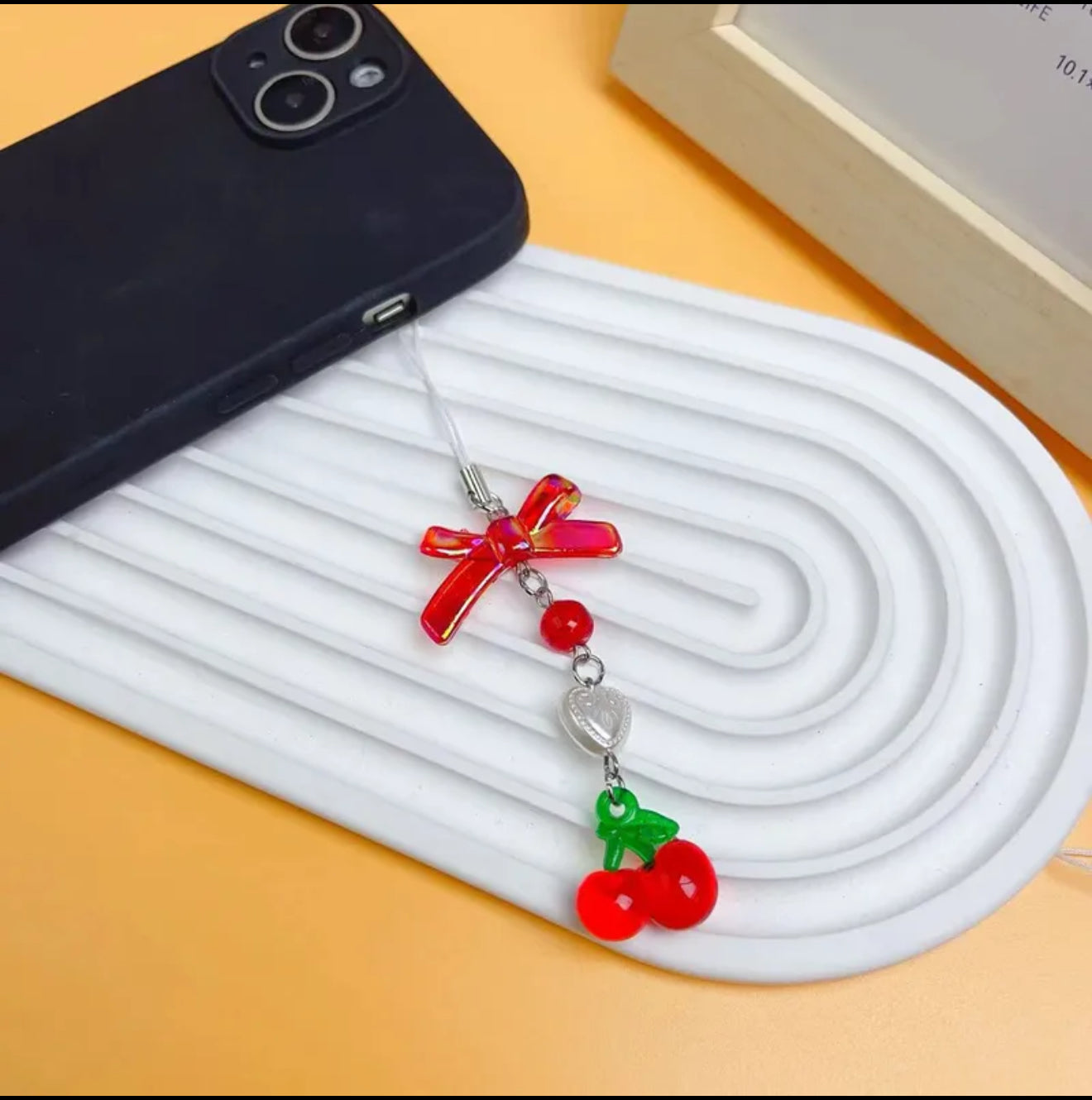 Cherry Sweet Phone Charm | Bow & Bead Strap Accessory