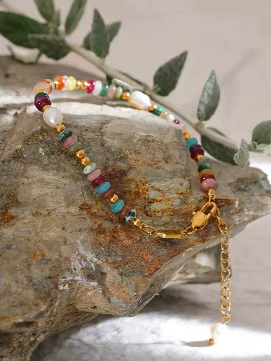 Rainbow Candy | Cute Sweet Colorful 304 Stainless Steel Natural Pearl Natural Stone Bracelets In Bulk