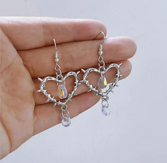 Thorny Heartbreaker | 1 Pair Y2K Vintage Style Heart Shape Alloy Drop Earrings