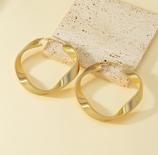 Golden Curve Hoops | 14K Gold Plated IG Style Statement Earrings