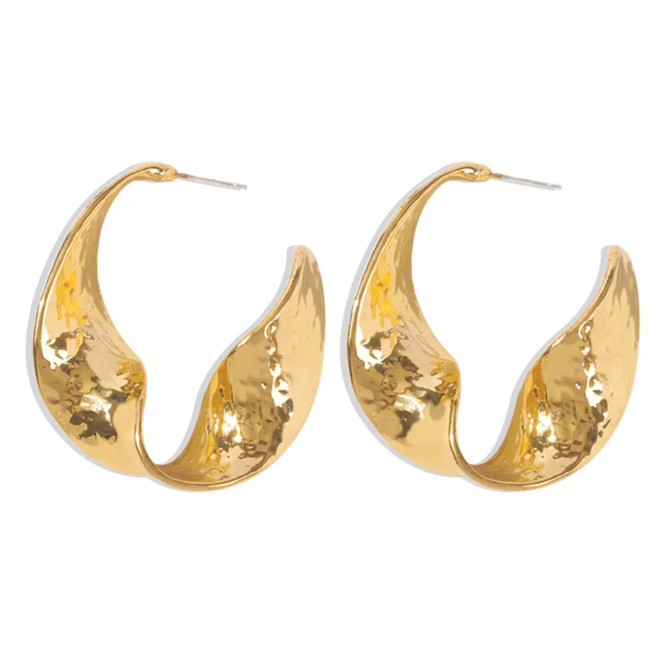 Gala Girl | Molten Gold Sculpted Hoops Abstract Alloy Earrings