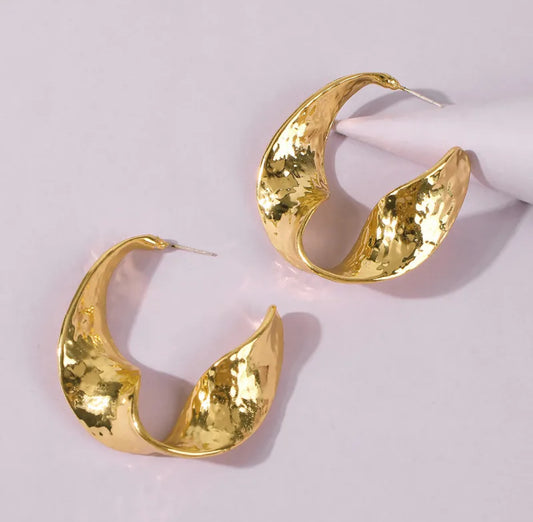 Gala Girl | Molten Gold Sculpted Hoops Abstract Alloy Earrings