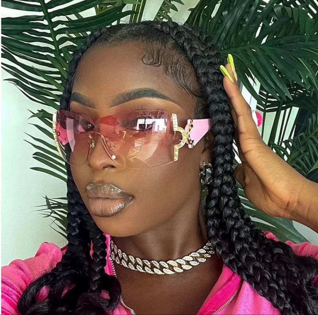 Ice Queen Glam | Y2K Style Geometric Pc Oval Frame Rhinestone Frameless
Women's Sunglasses