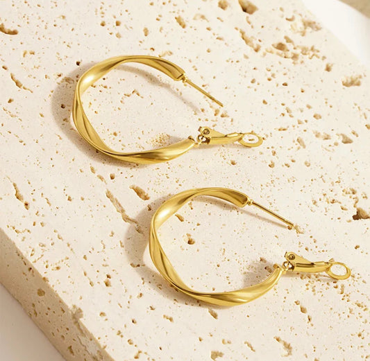 Twirly girl| 18K Gold PVD Twisted Waterproof SMALL Hoop Earrings – Non Tarnish Stainless Steel Statement Hoops