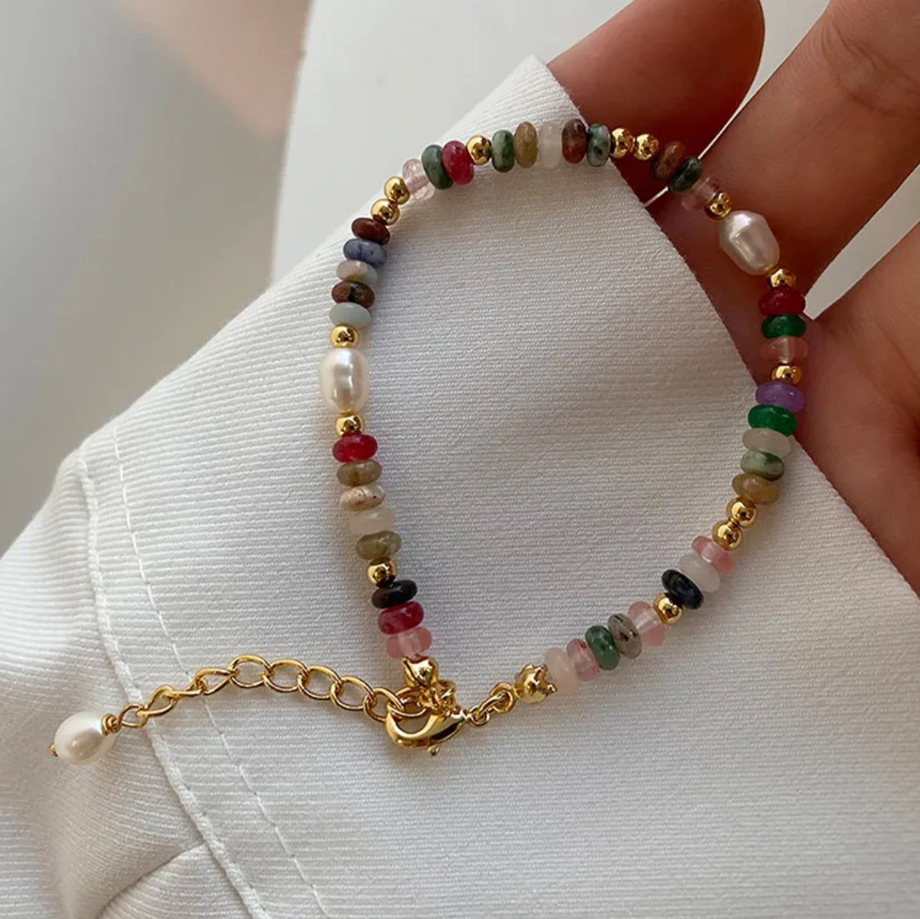 Rainbow Candy | Cute Sweet Colorful 304 Stainless Steel Natural Pearl Natural Stone Bracelets In Bulk