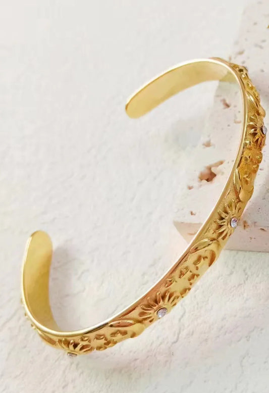 Star girl | 304 Stainless Steel 18K Gold Plated Retro Plating Inlay Sun Star Moon Rhinestones Bracelets