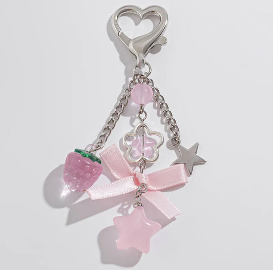 Starry Dreams & Strawberry Kisses | Cute Star Moon Heart Shape Arylic Imitation Pearl Alloy
Plating Women's Bag, phone case ,  Pendant Keychain
