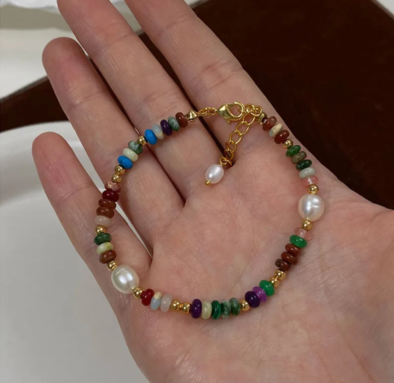 Rainbow Candy | Cute Sweet Colorful 304 Stainless Steel Natural Pearl Natural Stone Bracelets In Bulk