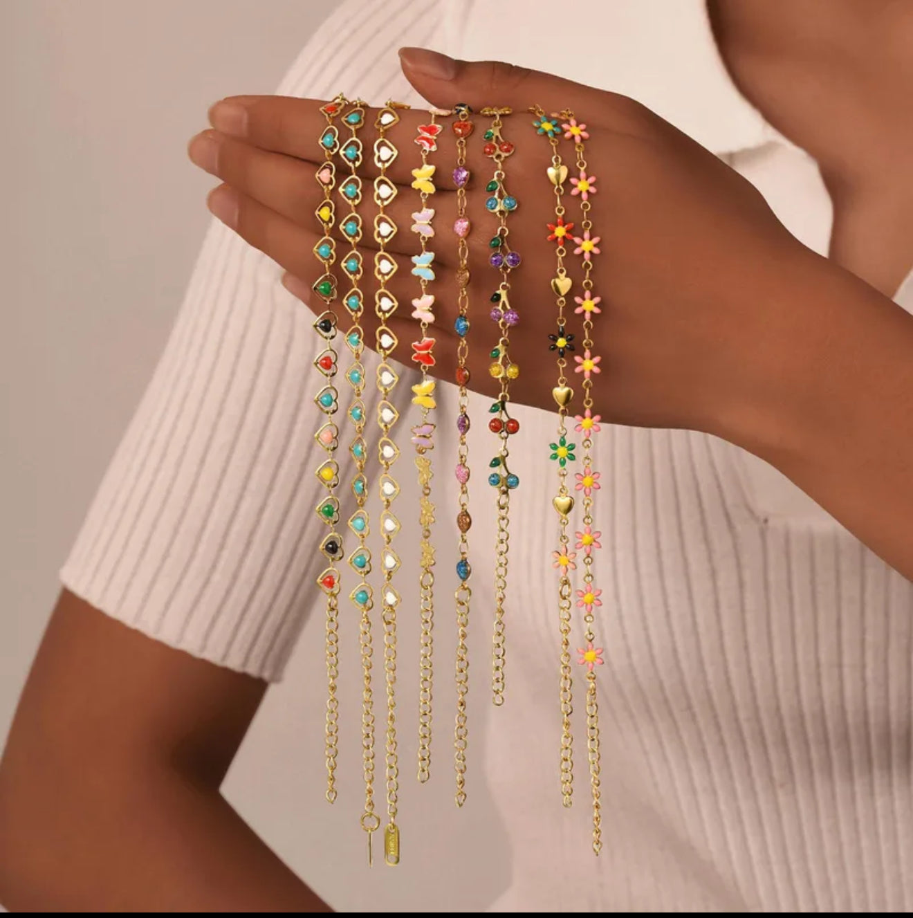 Tropic Bloom Bracelet Collection | 18K Gold Plated Stainless Steel Enamel Charms