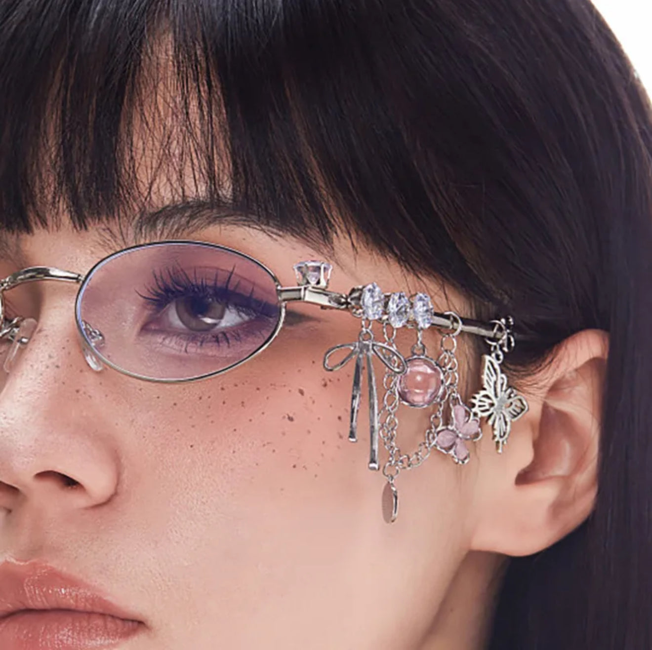 FairyCore Flutter Pink  | Y2K Novelty Streetwear Star Butterfly Pc Oval Frame Full
Frame Women's Sunglasses