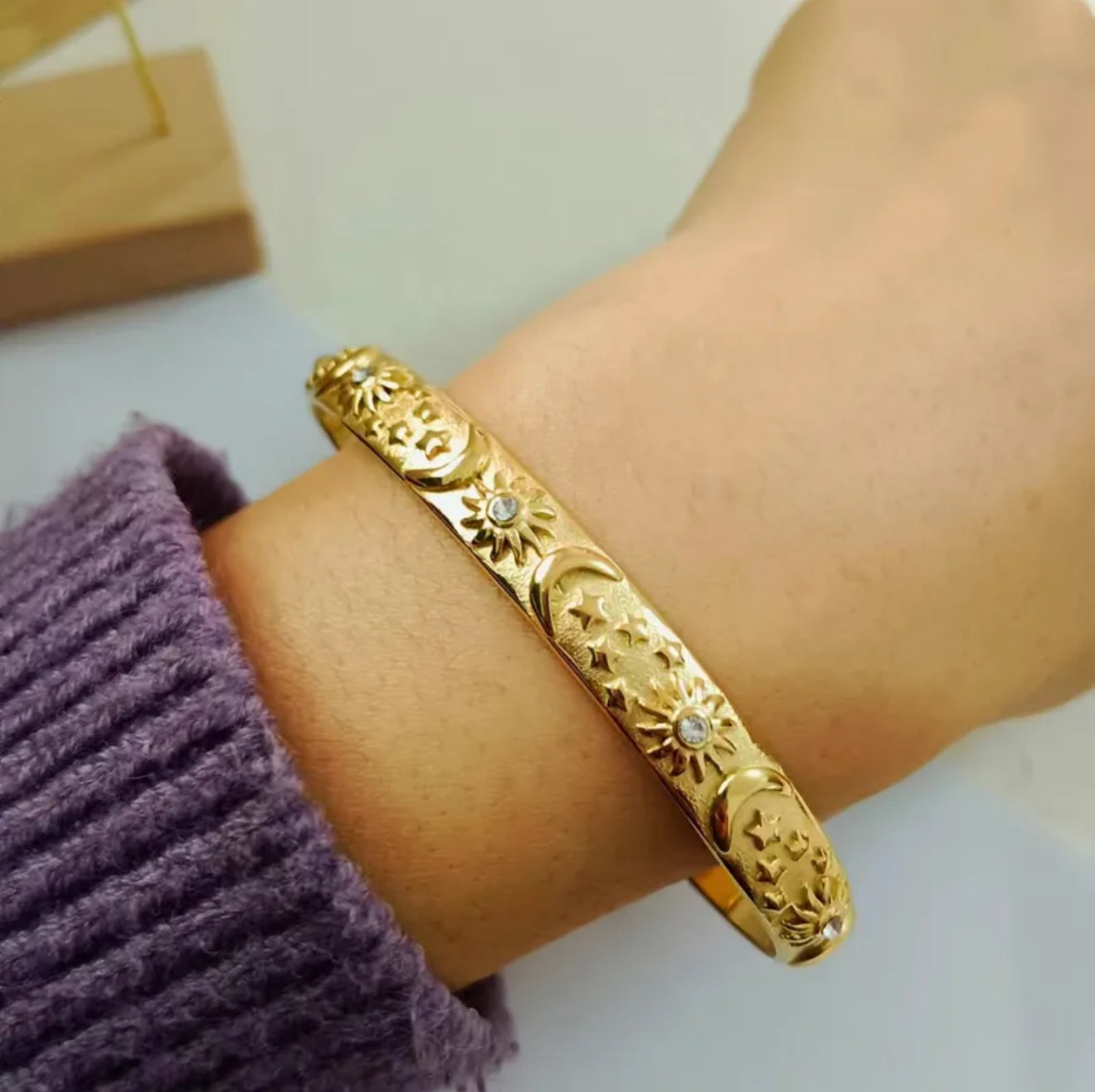 Star girl | 304 Stainless Steel 18K Gold Plated Retro Plating Inlay Sun Star Moon Rhinestones Bracelets