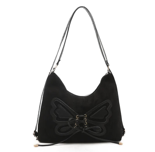 Butterfly Gurl | Women's Medium Suede Solid Color Butterfly Streetwear
Square Zipper Shoulder Bag