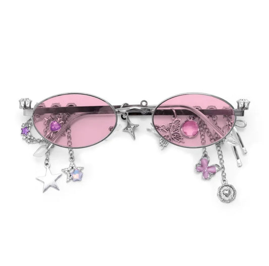 FairyCore Flutter Pink  | Y2K Novelty Streetwear Star Butterfly Pc Oval Frame Full
Frame Women's Sunglasses