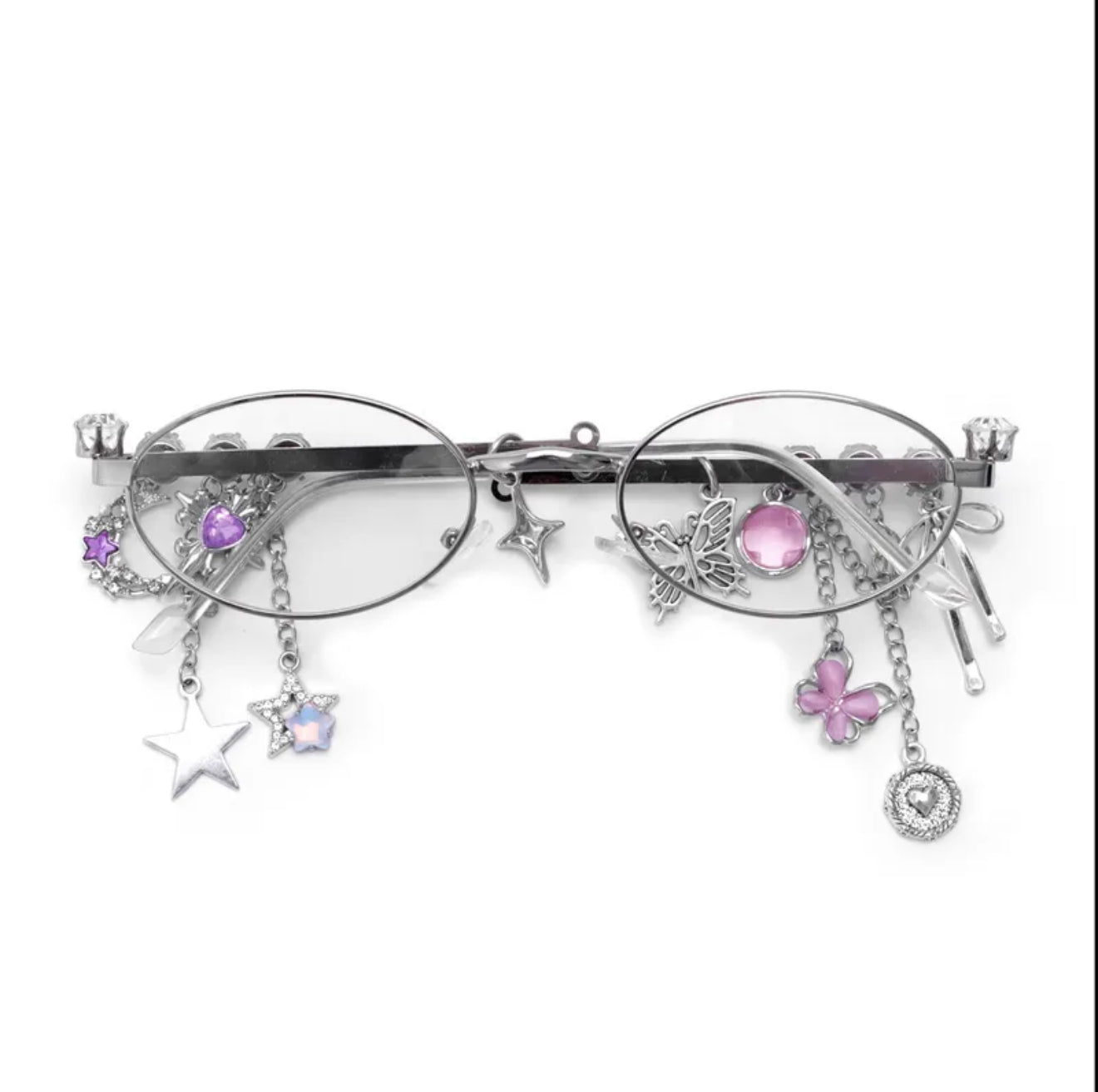 FairyCore Flutter Clear |Y2K Novelty Streetwear Star Butterfly Pc Oval Frame Full
Frame Women's Sunglasses
