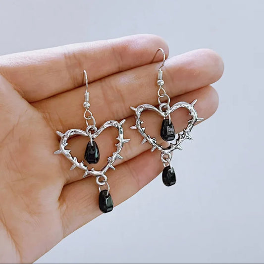 Heart drops | 1 Pair Y2K Vintage Style Heart Shape Alloy Drop Earrings